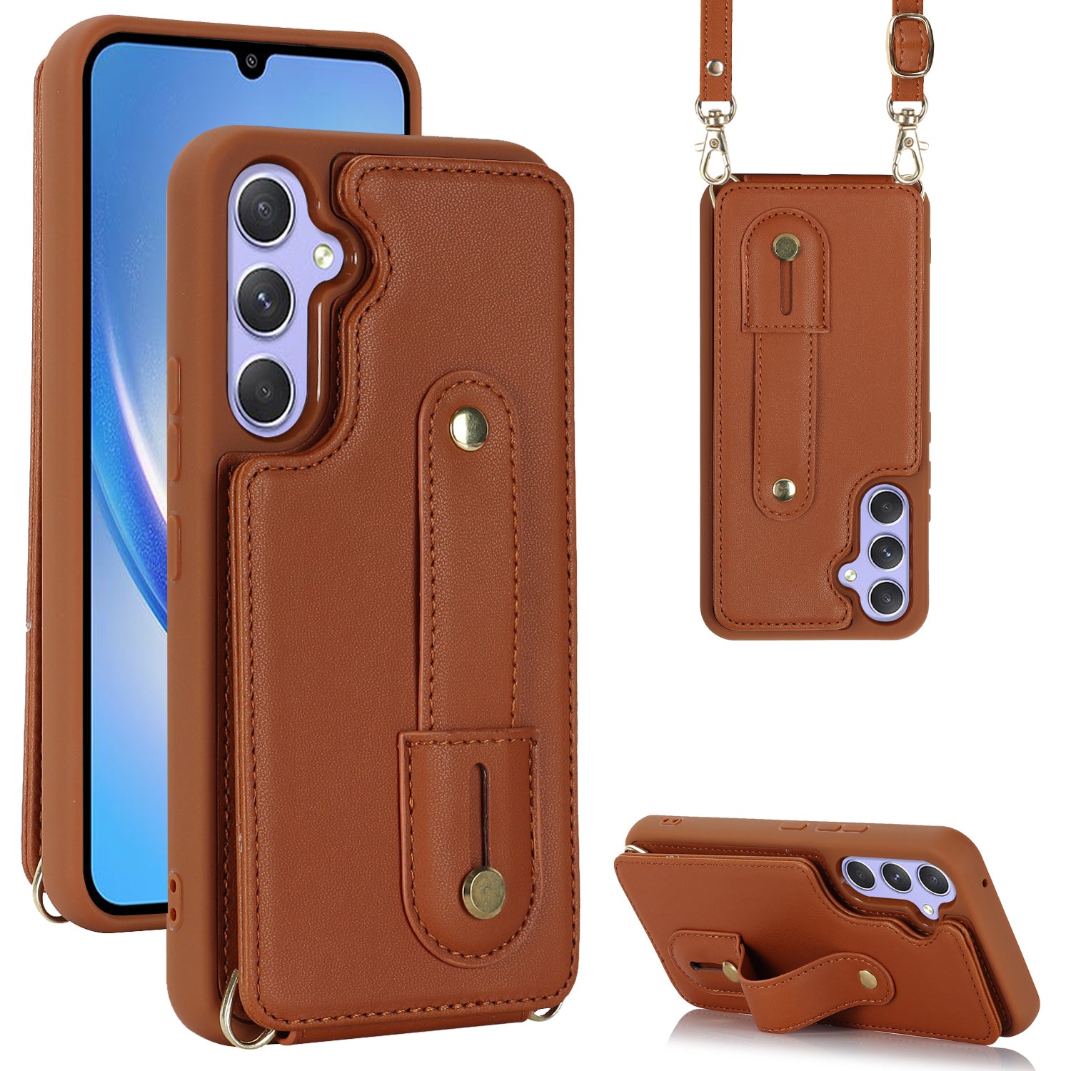 For Samsung Galaxy A34 5G PU Leather Coated TPU Card Slots Case Wristband Kickstand Anti-Scratch Phone Cover For Samsung Galaxy A34 5G PU Leather Coated TPU Card Slots Case Wristband Kickstand Anti-Scratch Phone Cover